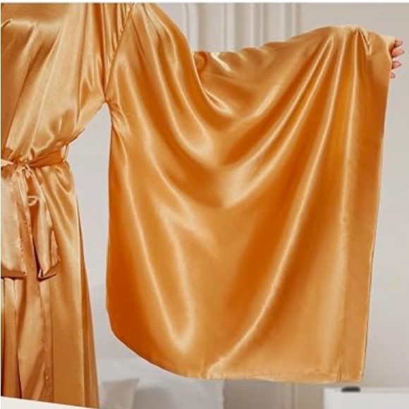 Gold satin festival dress cover up boho bohemian robe kimono kaftan pool pinup - Picture 5 of 5